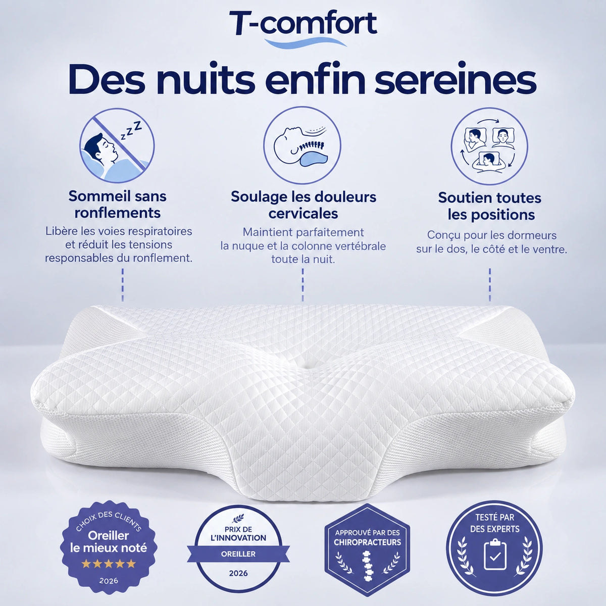 Oreiller Cervical Ergonomique T-Comfort™